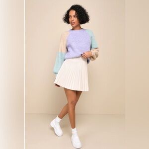 NWOT Lulus Cherished Coziness Purple Multi Color Block Pullover Sweater